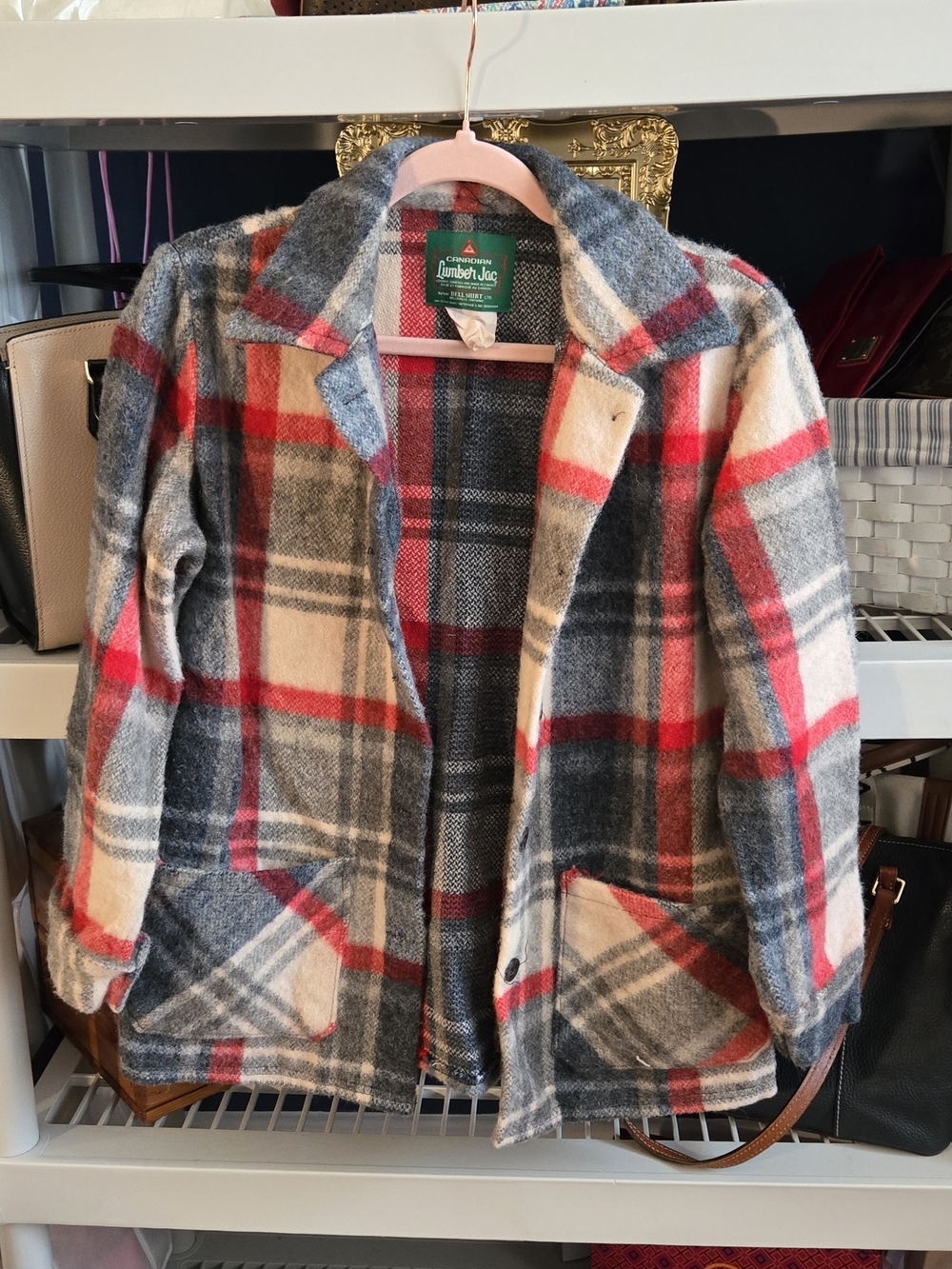 Lumber Jac  Vintage Plaid Wool "Jac-Shirt" in Gray, Red & Cream